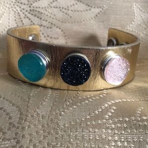 Jewelry - Gold Painted leather bracelet with colorful snaps Jewelry - Gold Painted leather bracelet with colorful snaps